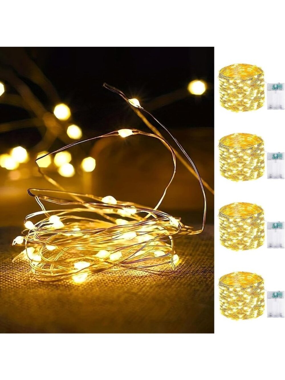 16FT Battery Operated Fairy String Lights - 50 LED Warm White - 4 Pack